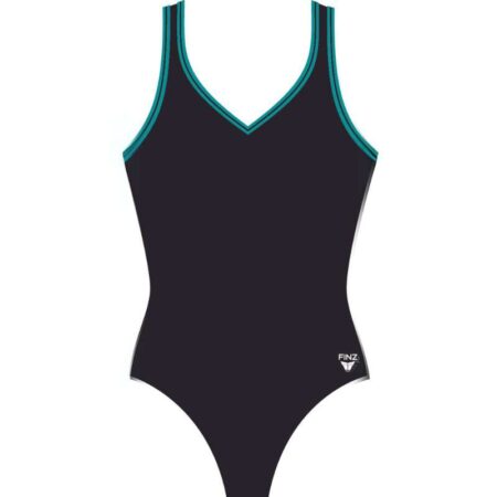 FINZ V Neck V Back Black and Teal Front View