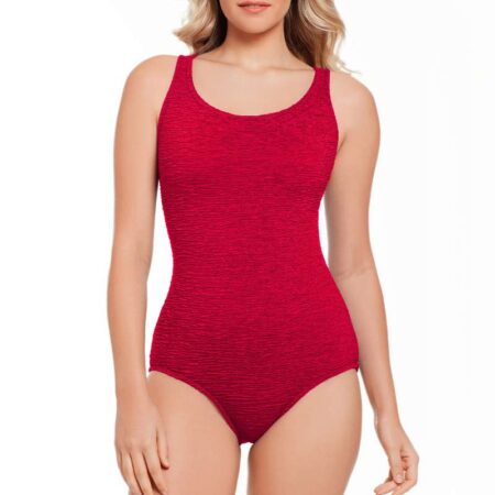 Krinkle Cross Back One Piece Front View Poppy Red