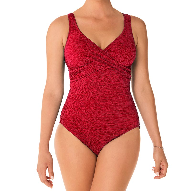 Krinkle Cross Over Mio Plus Size One Piece Red Front