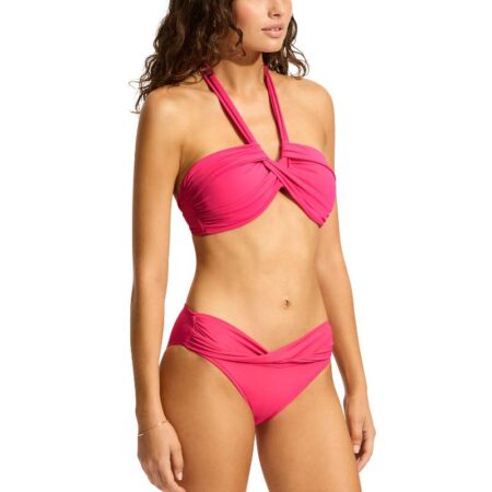 Seafolly Halter Bandeau Raspberry Front with Twist Band Hipster