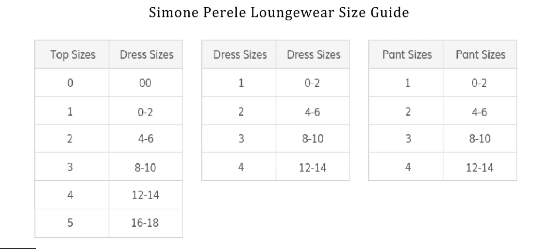 Simone Perele Lounge Wear Size Guide