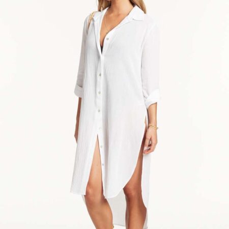 Bohemaia Vacation Beach Shirt Cover Up White Front View