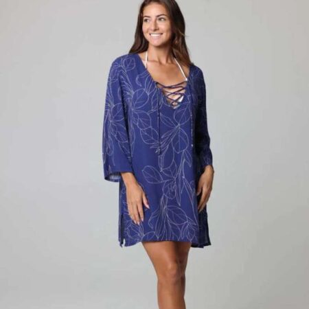 Calathea Lace Tunic Navy/Beige Front View