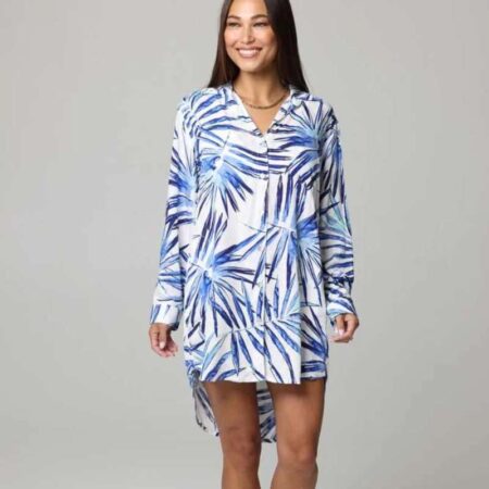 Palmilla Big Shirt Cover Up White and Blue Front View