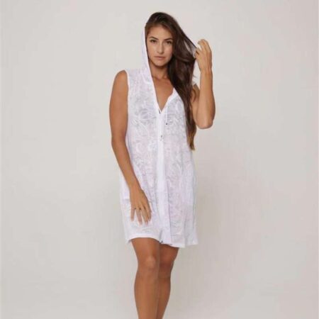 Rainforest Zip Up Hooded Cover Up White Front View