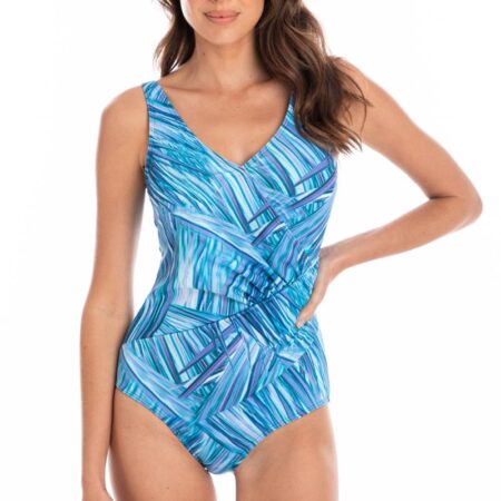 Delray Surplice One Piece Front View Blue