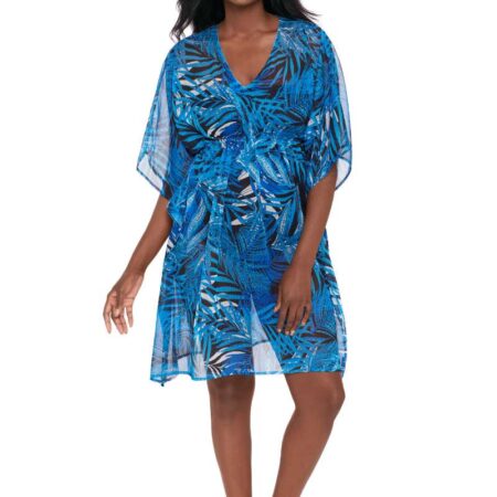 Longitude Jungle Boogie Caftan Cover Up Front View Turquoise/Blue