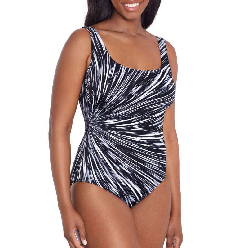 Longitude Night Point Black and White One Piece Front View