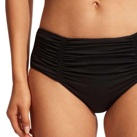 Seafolly Gathered Front Retro Swim Pant Front View Black