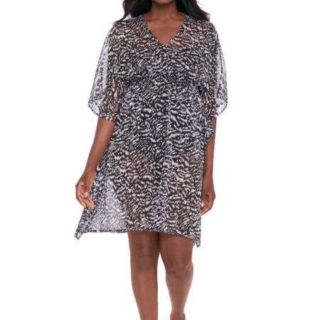 Longitude Super Sleek Caftan Cover Up Front View Black and White