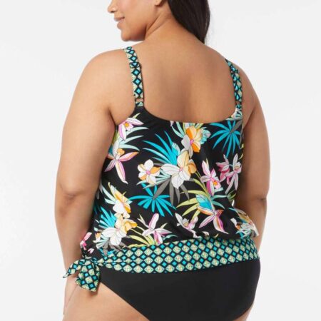 Beach House Woman Tropic Bloom Tie Side Sarah Tankini Top Black Back View